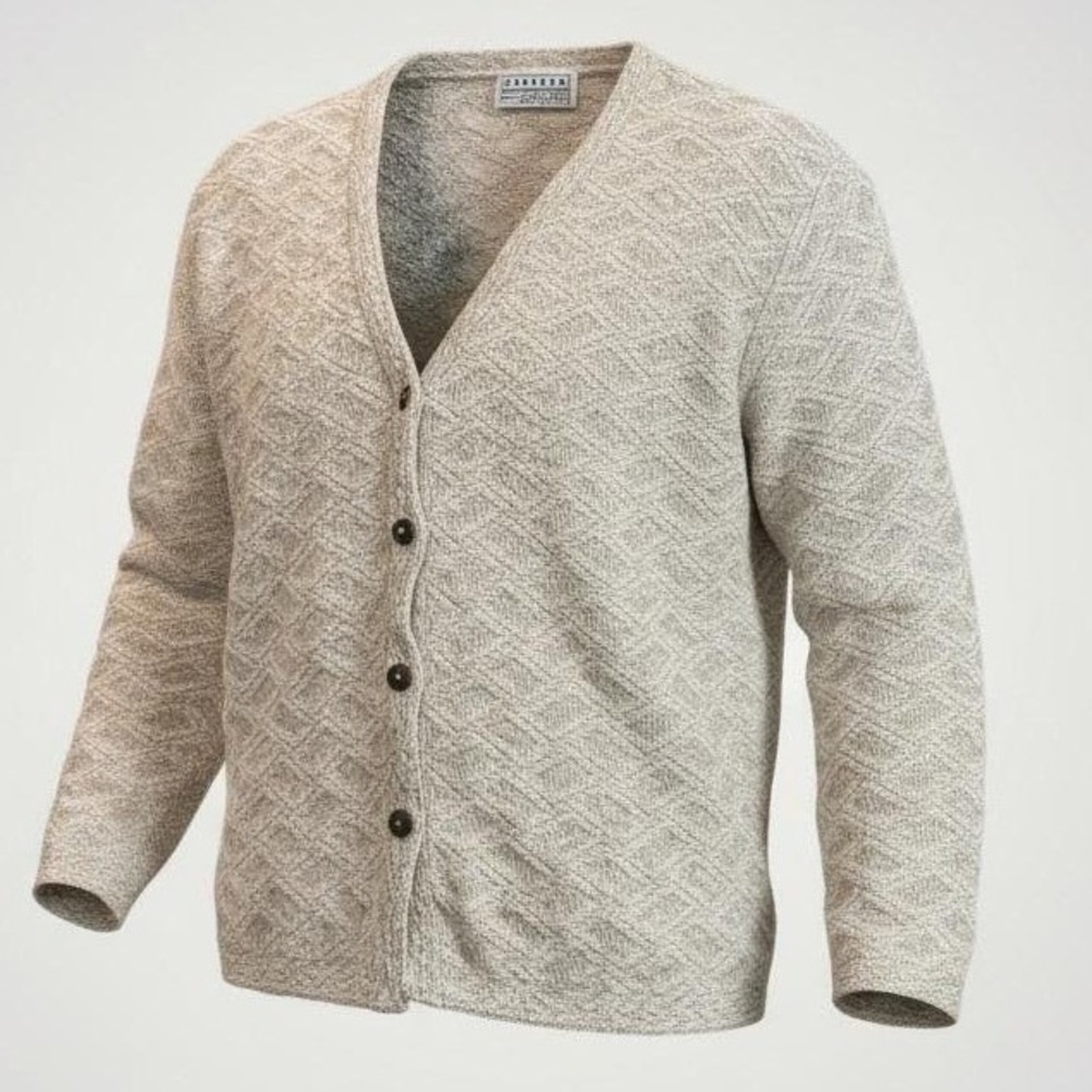 Jantzen Classics Vintage Cardigan Sweater Women Medium Beige Knit USA 90s Preppy